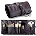 Travelmall Makeup brush rolling case pouch holder Cosmetic bag organizer Travel portable 18 pockets Cosmetics Brushes leather case BROWN Color