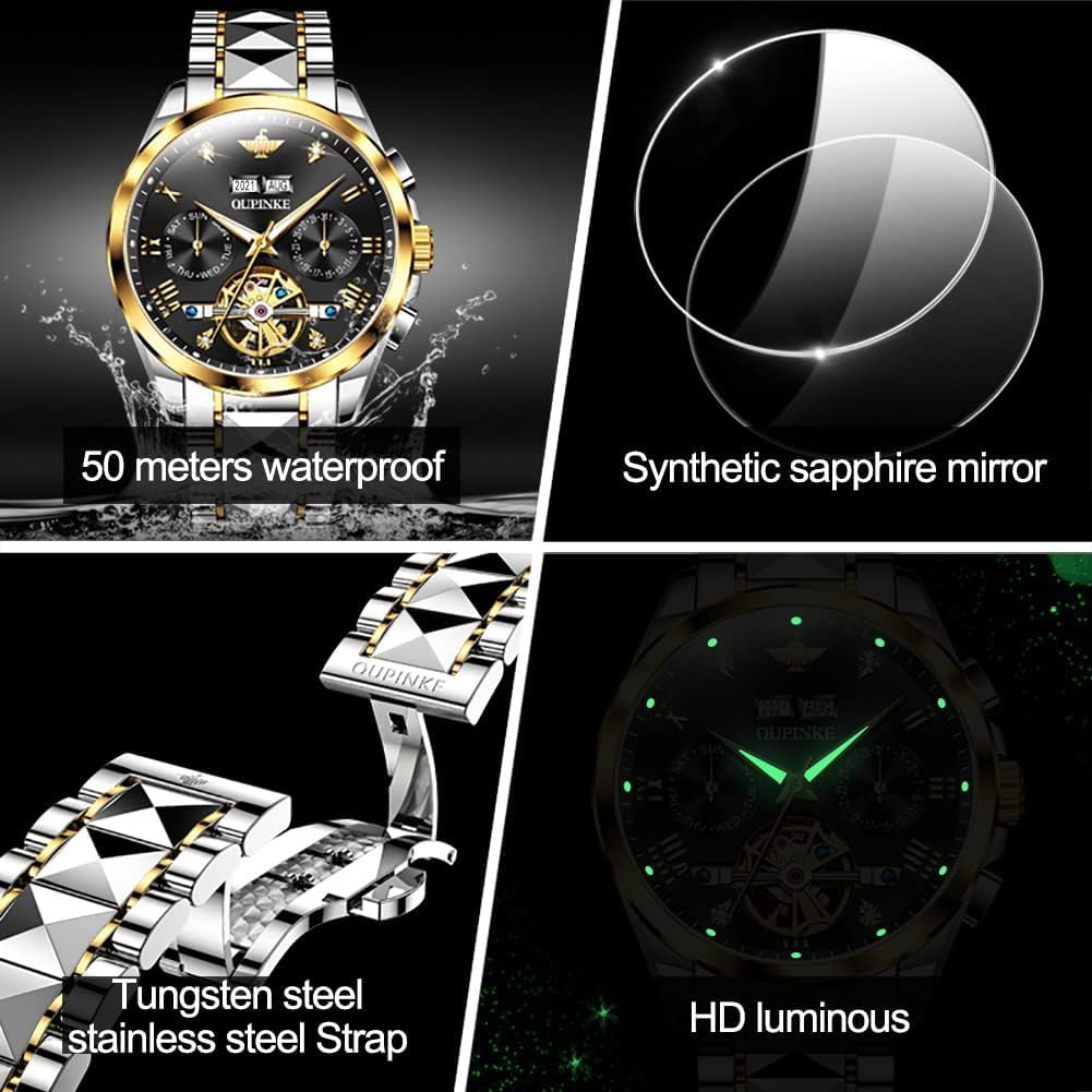 OUPINKE Watches for Men Automatic Skeleton Self Winding Dress Wrist WatchBusiness Waterproof Luminous Tungsten…