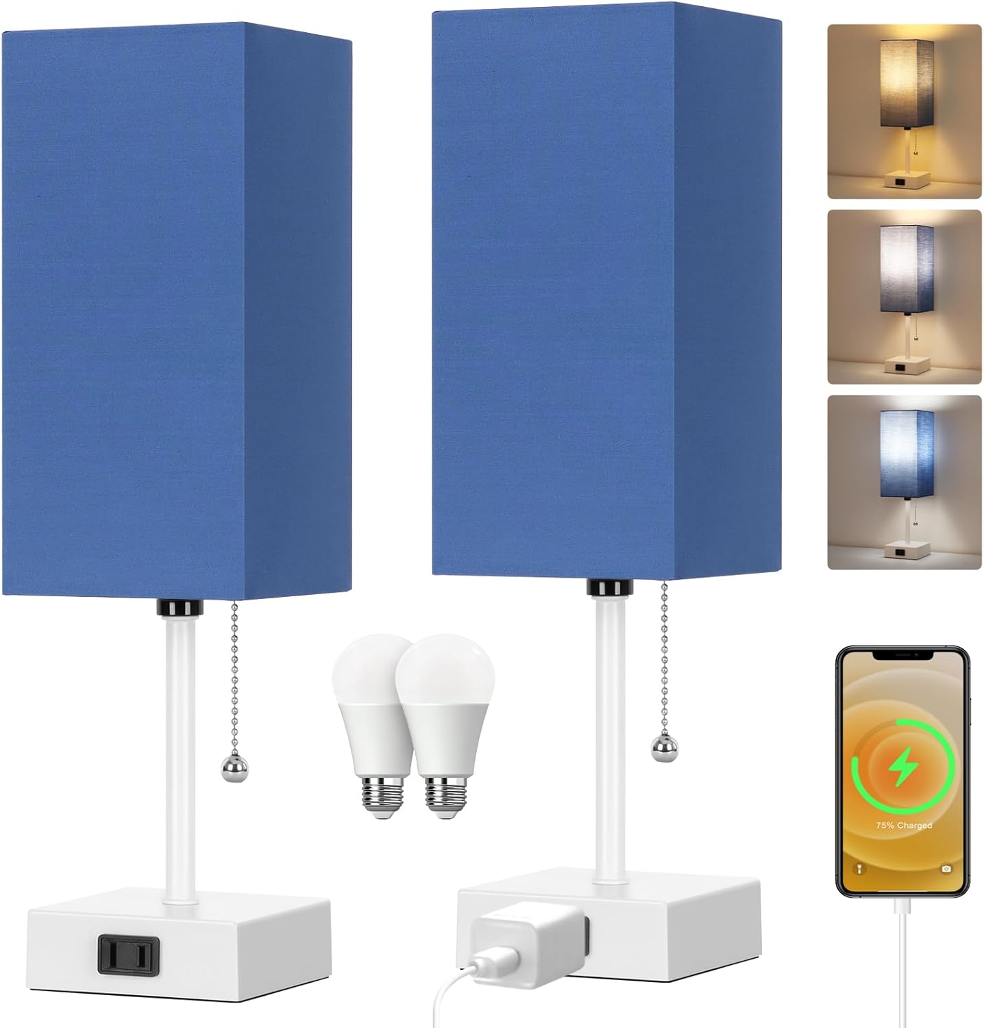 Table Lamp Set of 2 with 3-color Modes and AC Outlet