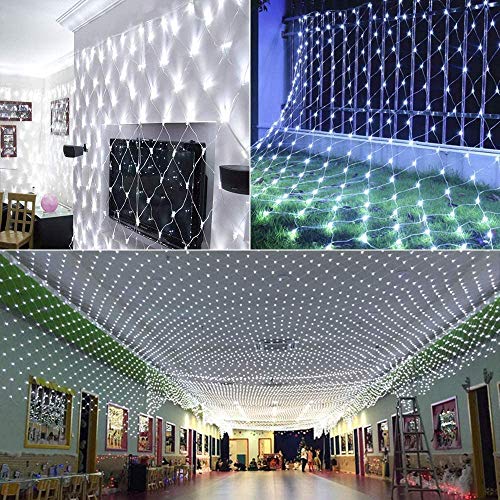 Image of LED Net Mesh String Lights for Diwali & Home Decoration | 192 LEDs, 9.8Ft x 6.6Ft | Curtain Fairy Lights for Balcony, Bedroom, Living Room, Christmas Decor, Jhalar Light, 8 Modes (White)