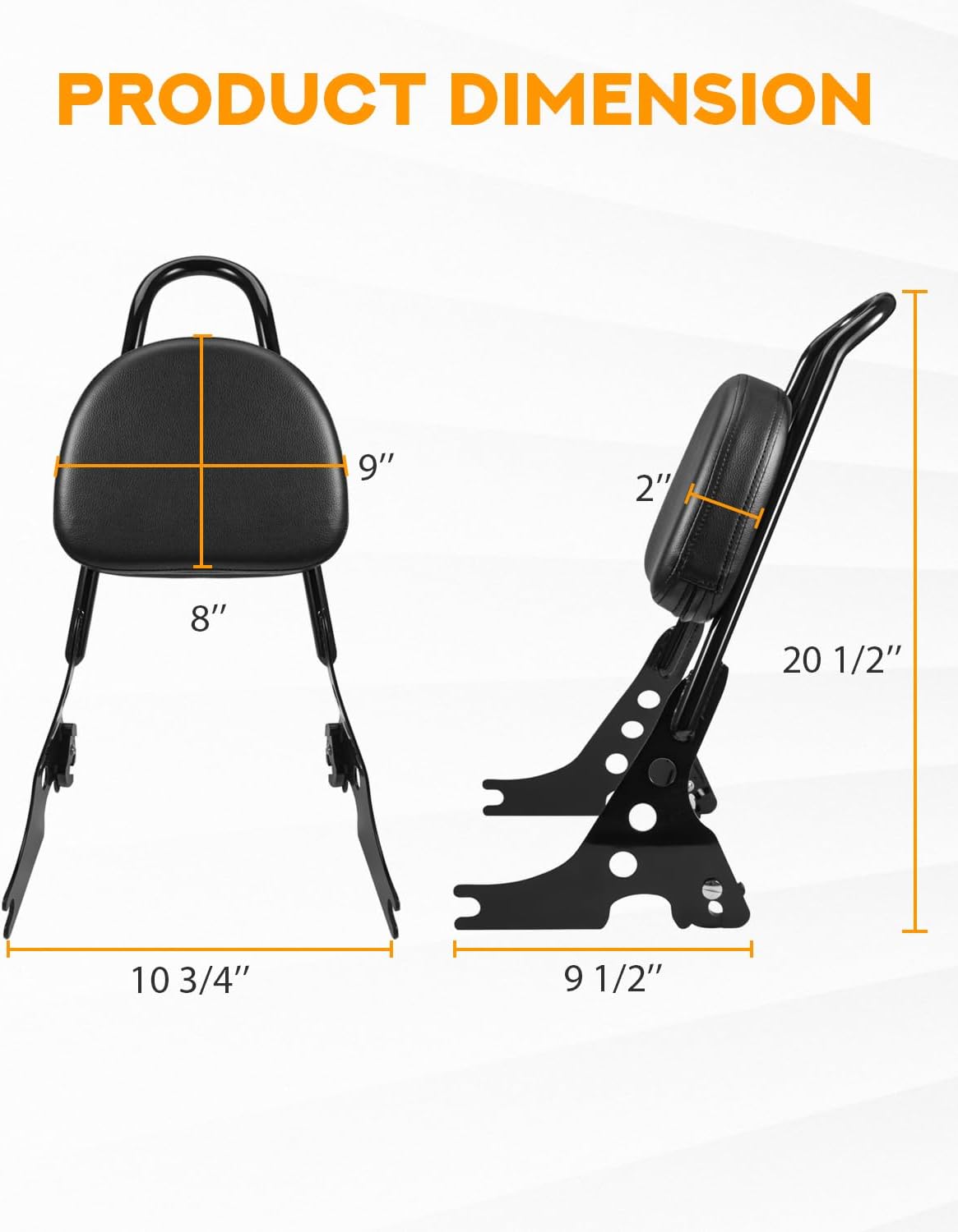 PBYMT Detachable Passenger Backrest Sissy Bar Pad Compatible with Harley Davidson 2004-2024 Sportster XL883 XL1200 SuperLow Iron 48 883 1200, Black