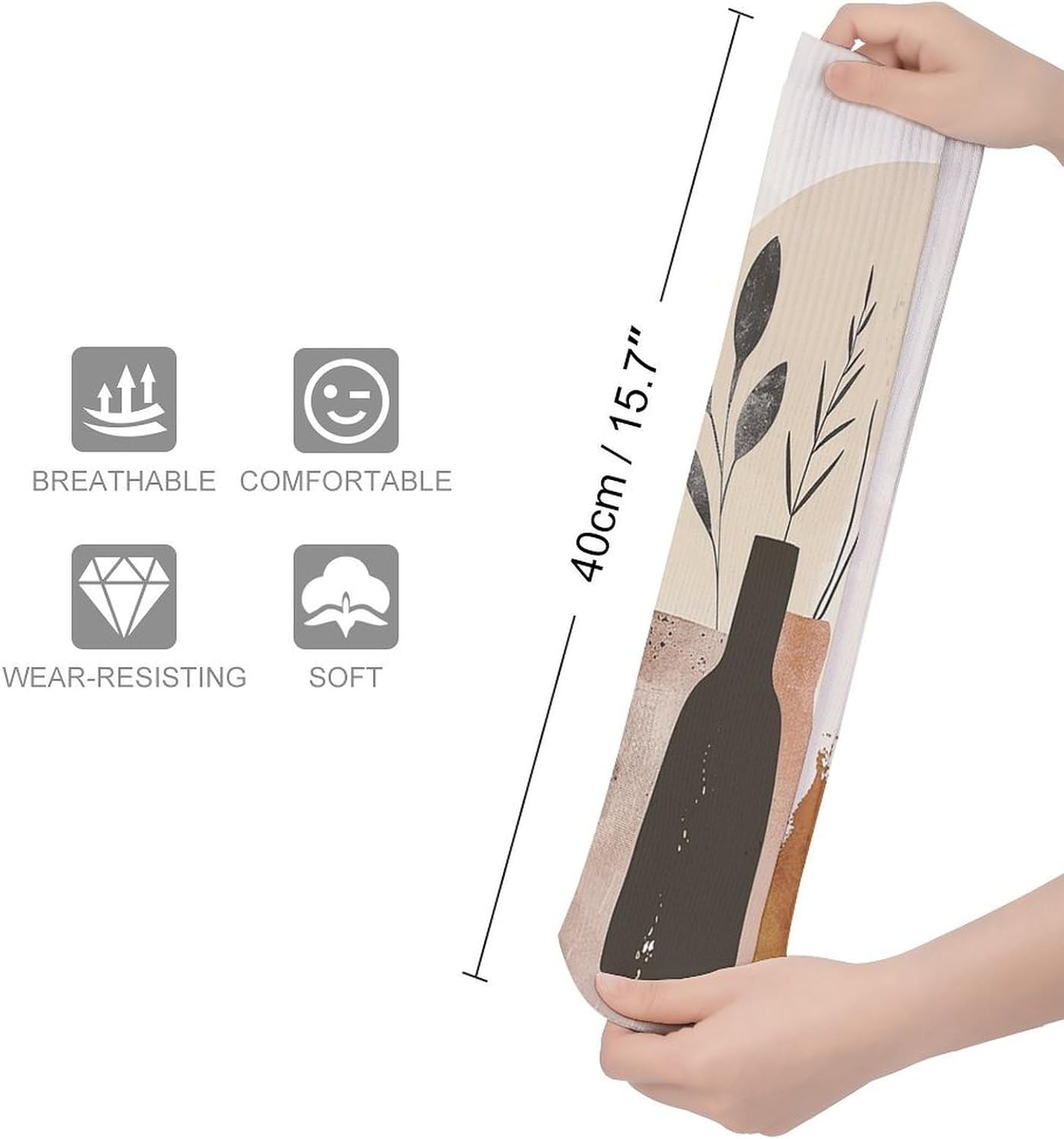 Breathable Crew Sock, Moisture Wicking, Athletic Calf Socks, Cozy | Beige And Brown Compression Socks for Women Men, Lightweight High Work Socks for Business, Casual