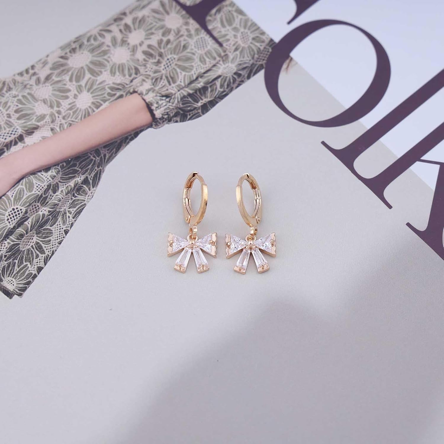 Bohemian Crystal Bow Dangle Earrings Gold Cz Paved Bow Drop Earrings Bow Tie Circle Hoop Earrings Small Rhinestone Huggie Earrings Jewelry for Women Gifts - Image 5