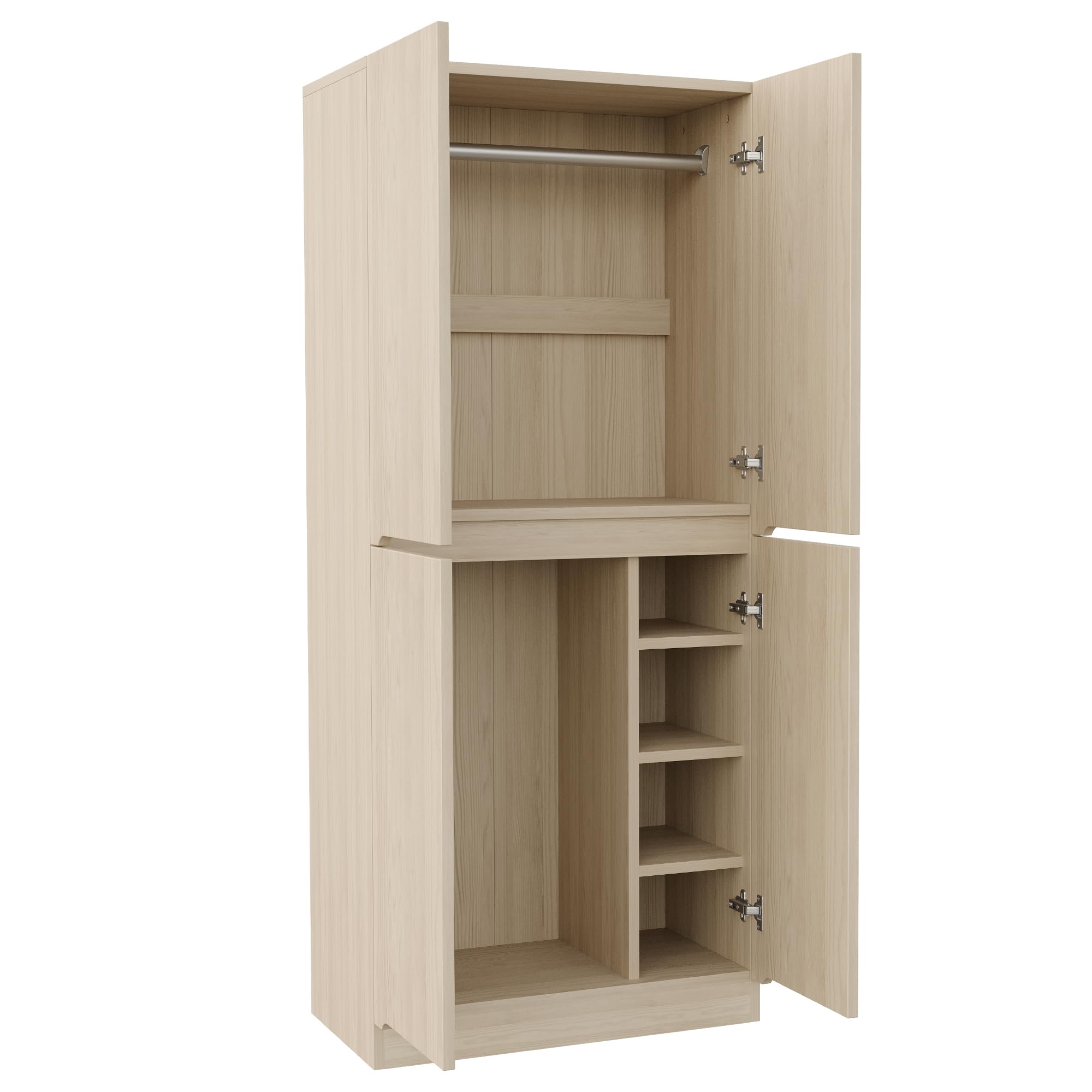 Armario 70 × 40 × 170 cm con diseño de doble puerta, amplio espacio de almacenamiento para la familia, fácil instalación, construcción estable, armario de dormitorio (color madera A)