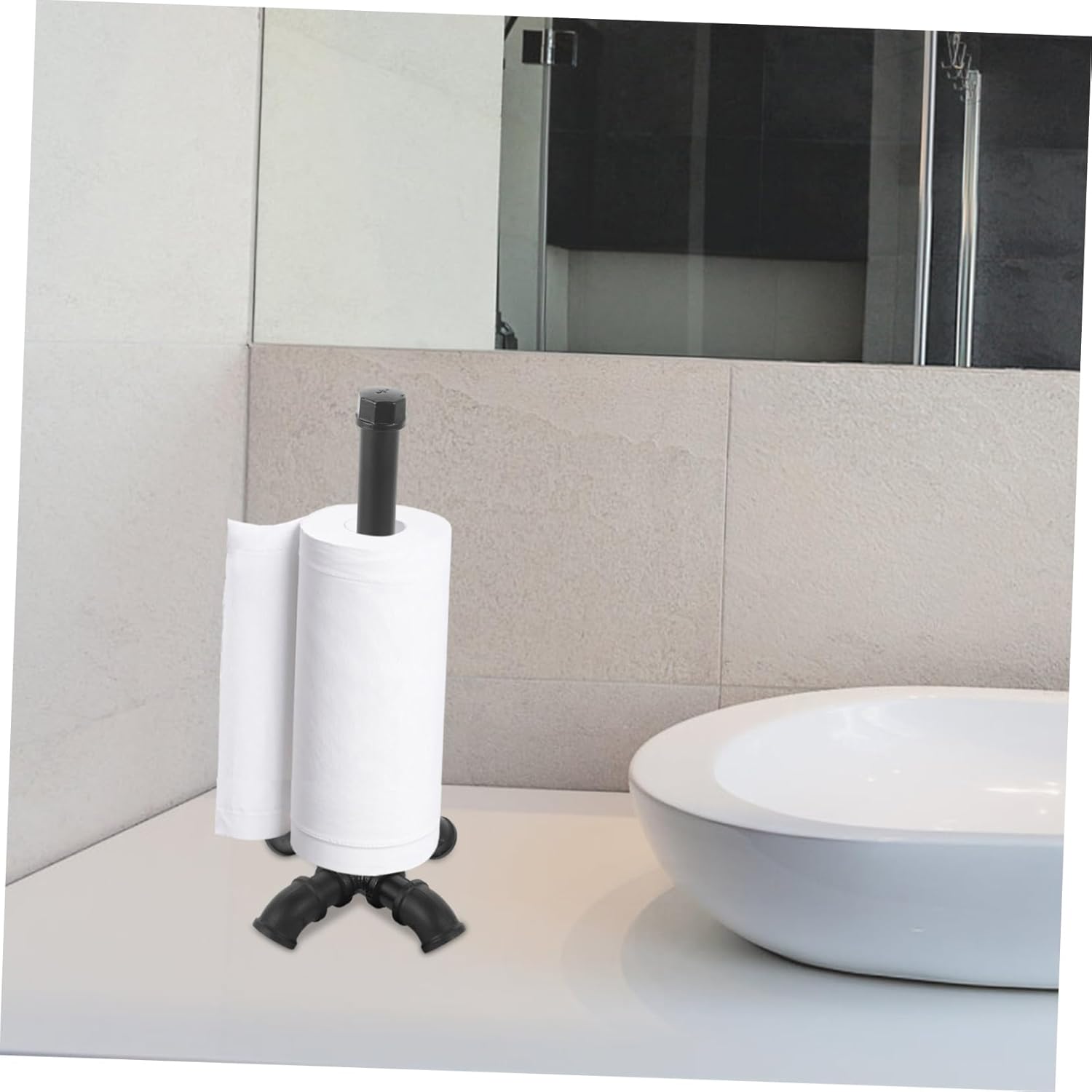 Homoyoyo Farmhouse Iron Art Paper Towel Holder Base Vintage Industrial Style Kitchen Roll Paper Stand for Countertop for Dining Table and Kitchen Organization