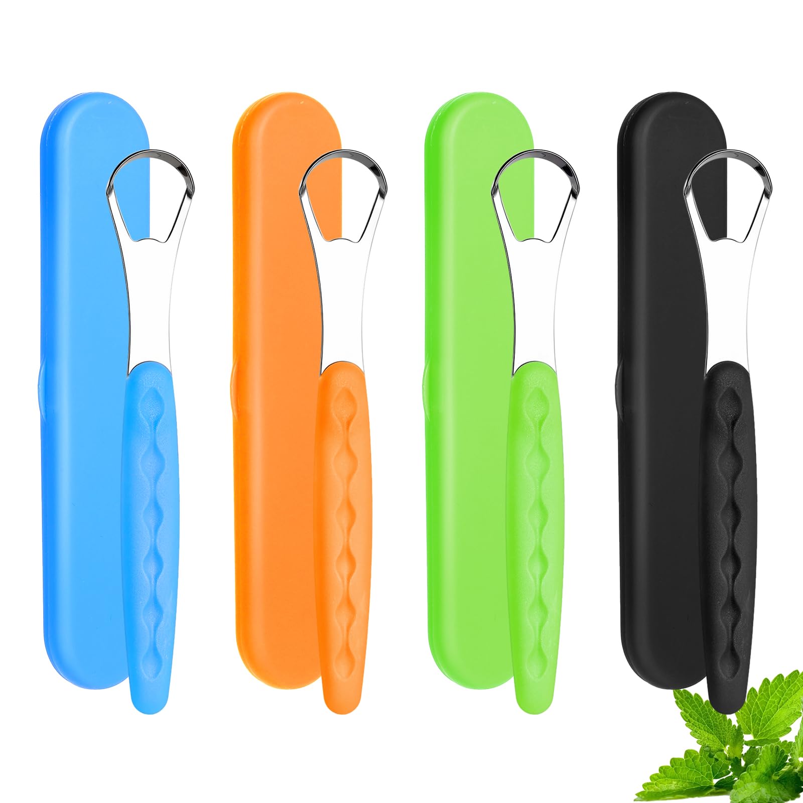 MBAIYO 4Pcs New Version Tongue Scraper Cleaner for Adults, Stainless Steel Tongue Scrubber Brush Metal Scraper with Travel Cases for Tongue Cleaning Reducing Bad Breath