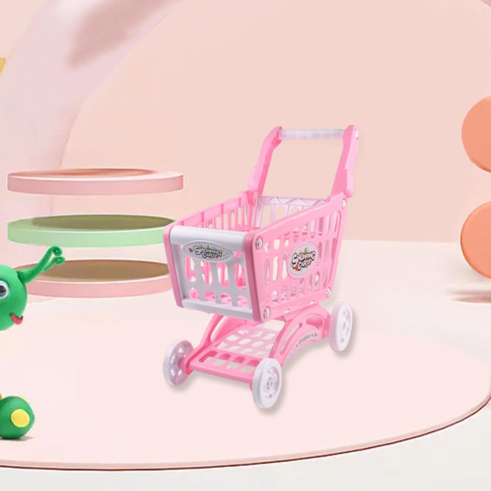 Carrito de Compras Juguete Simulación Supermercado Infantil Carrito de rol Educativo Empuje Interactivo Organización de Juguetes Adecuado para Niños, Rosa