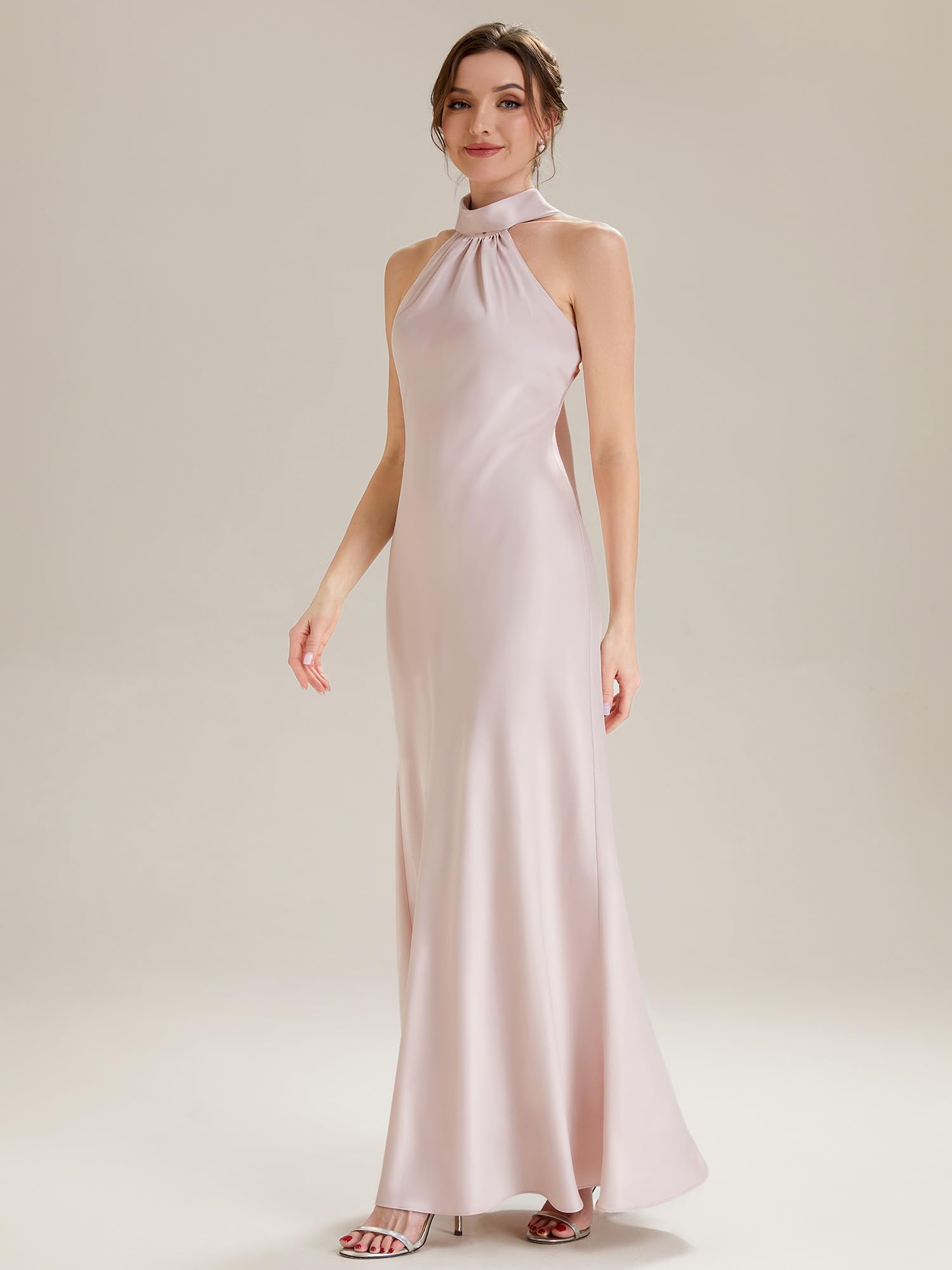 Ever-Pretty Brautjungfernkleider Satin Lang Elegantes Abendkleid für Hochzeit Halter Neck Ballkleider ES02707
