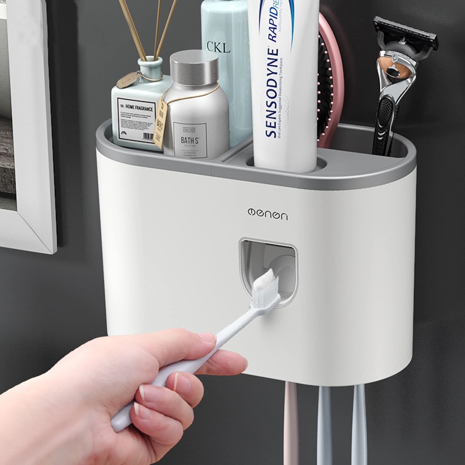 Bellydot Toothbrush Holder Wall Mounted For Bathroom, Automatic Toothpaste Dispenser Kit With Magnetic Cups Kids & Family Set,Storage Rack (1 Cup, Grey) - Acrylonitrile_Butadiene_Styrene (B09SDZK55W) Amazon Price History, Amazon Price Tracker