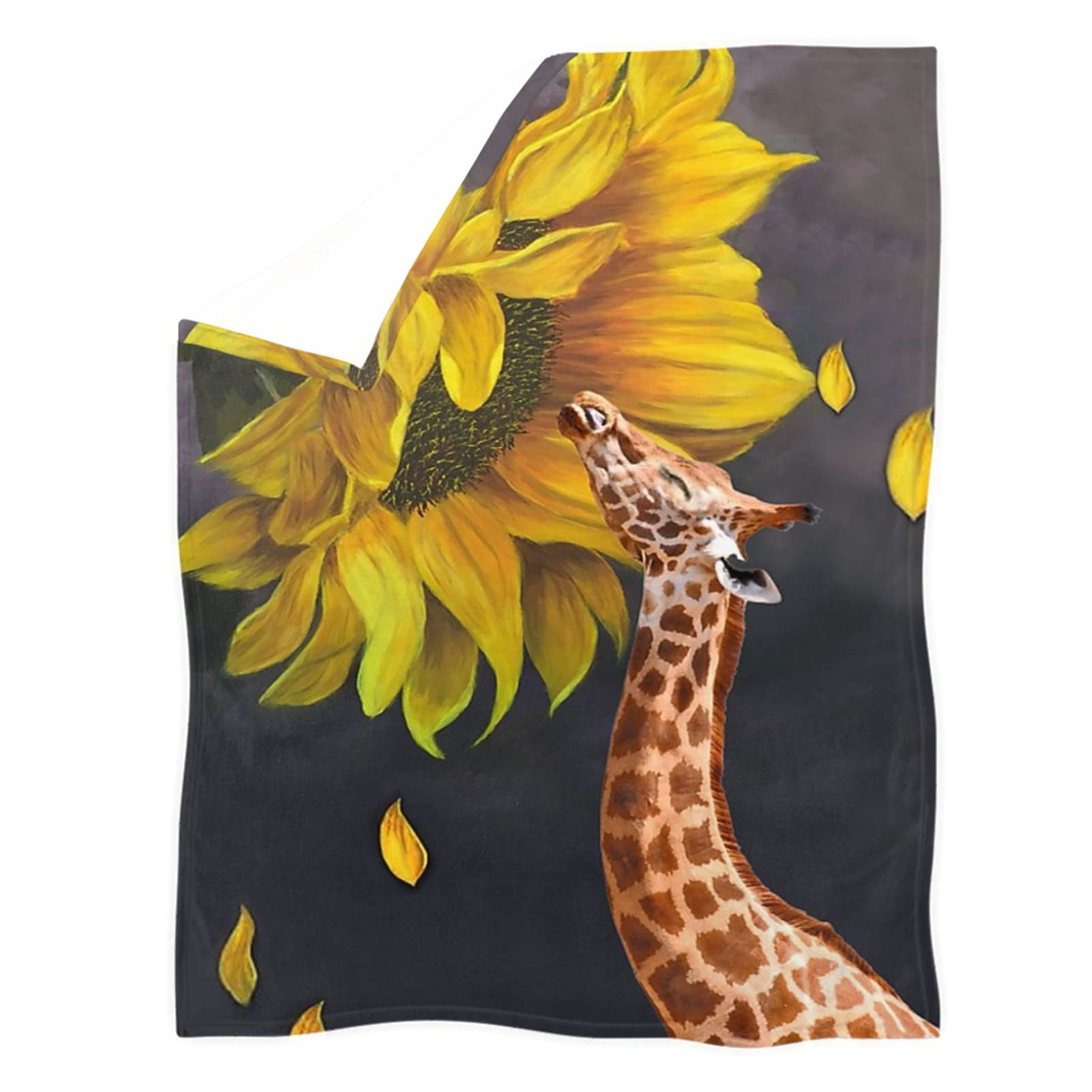 HUGS IDEA Giraffe Blanket for Bedroom Living Room Sleeping Help Fluffy Fleece Throw Blanket, Sunflower Giraffe Oil Painting Print Funny Soft Blankets-S — image 1