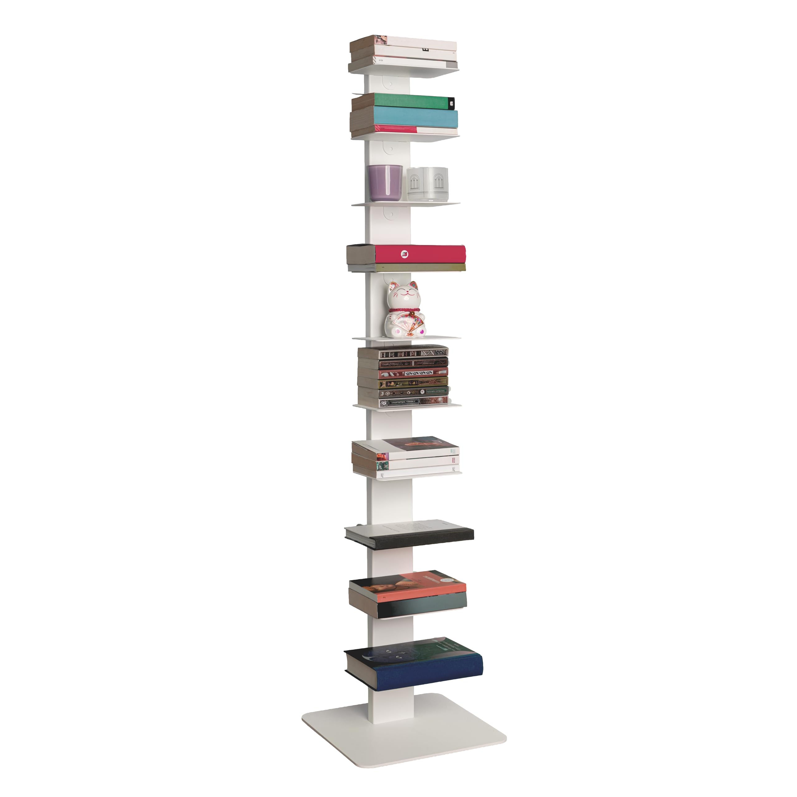 STEELNOVO | Beatrice, Libreria Verticale Salvaspazio con 10 Ripiani, Altezza 150 cm, Libreria a Colonna in Acciaio Verniciato Moderna, Scaffale da Terra Colore Bianco, Soggiorno, Studio, Made In Italy