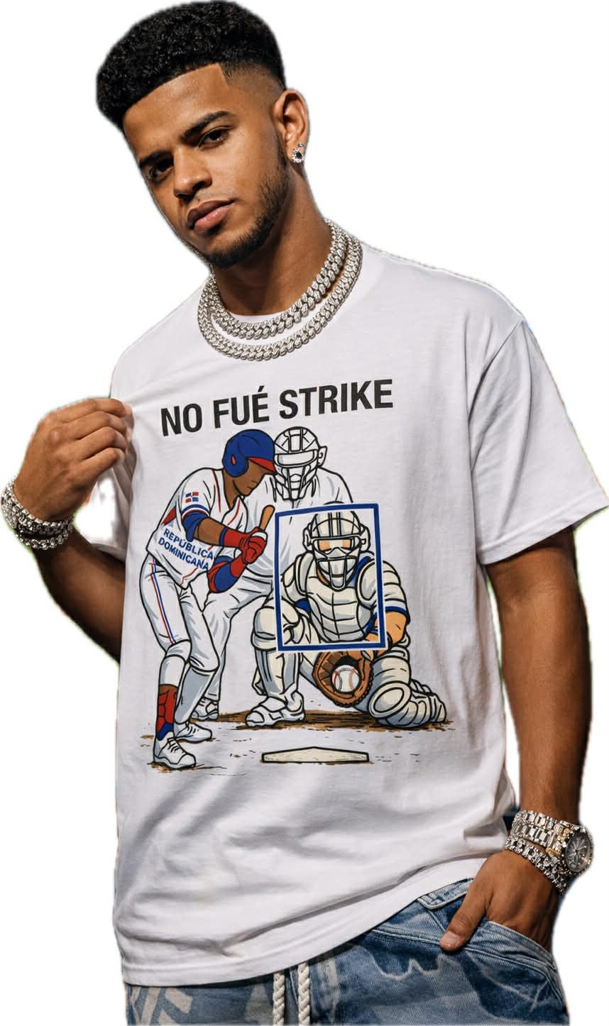 No Fué Strike, Team Dominican Republic vs USA Baseball T-Shirt | Platano Power Classic Latino Tees | Heavyweight Cotton