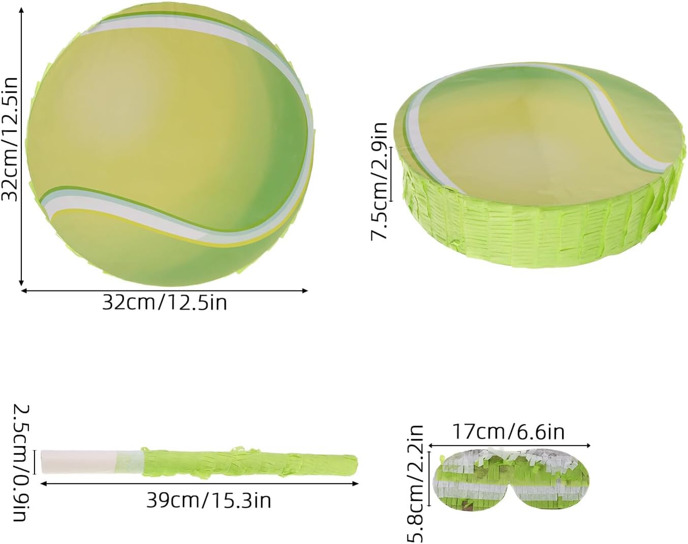 Unomor Tennis Party Pinata with Blindfold and Bat Sports Themed Birthday Decoration Fun Smash with Confetti for Indoor Outdoor Celebrations Family Gathering Game Random Color