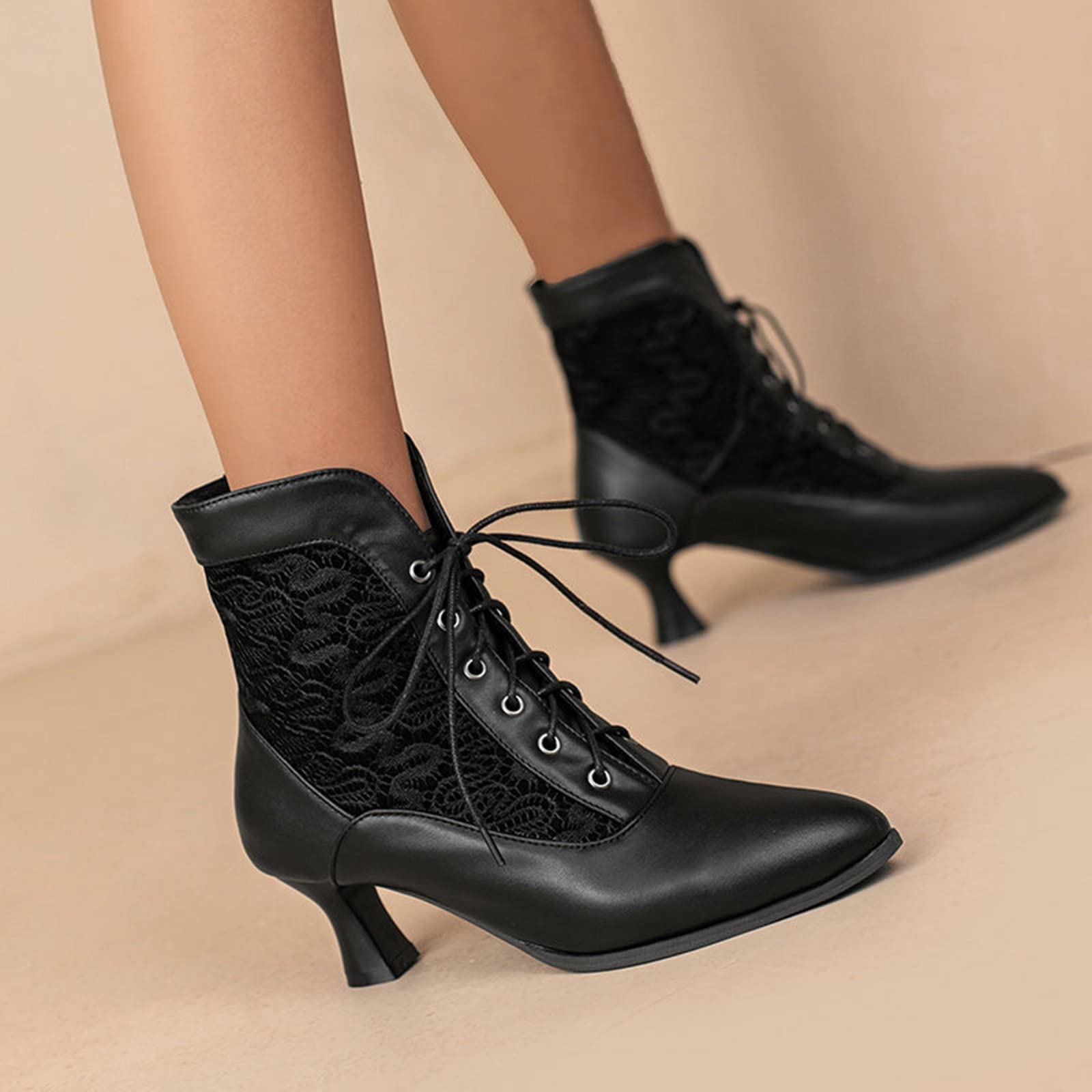 Botines de Mujer de otoño e Invierno con Encaje Elegante, Punta Hueca, cómoda, Cordones Frontales, Estilo Femenino y Moderno, Ideales para Diario y Ocasiones Especiales_2