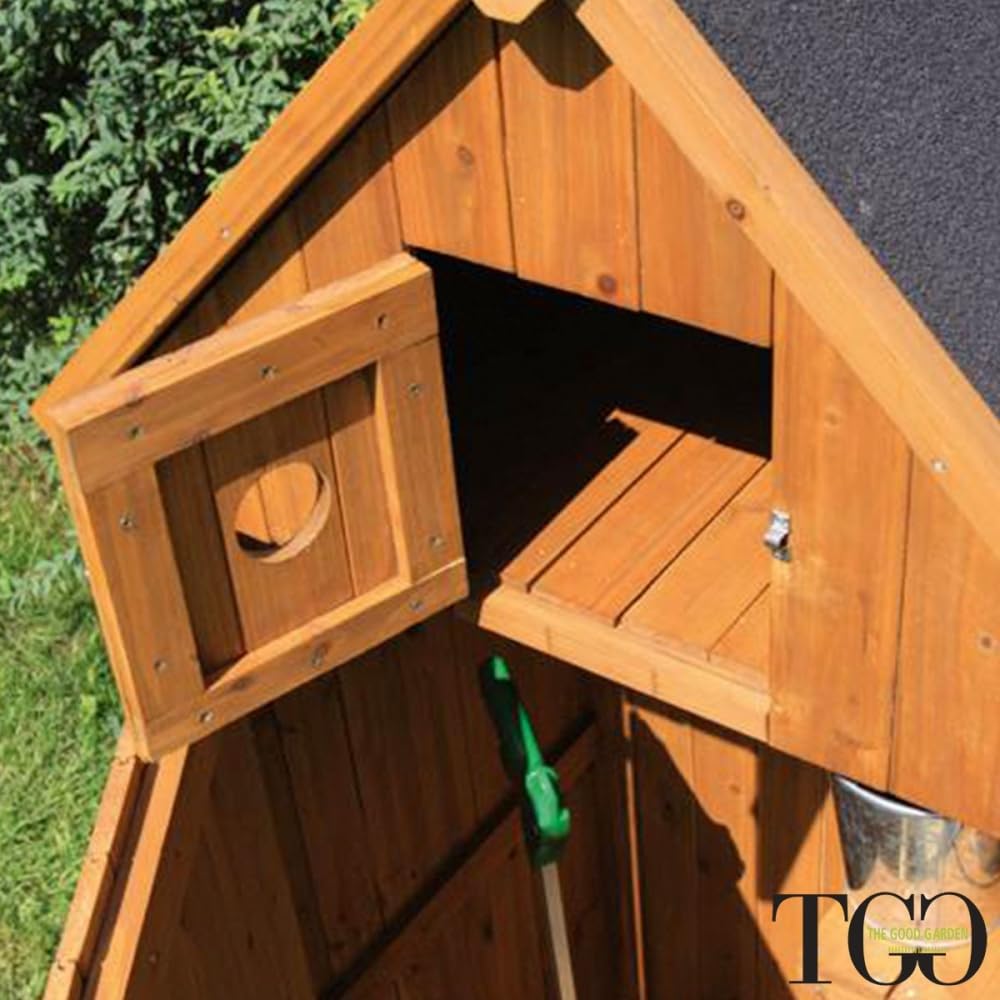 TheGoodGarden Mueble de exterior de madera 77 x 54 x 179 cm con estantes y cofre; mueble de jardín impermeable con puerta y techo de doble agua; armario de madera de abeto tratado con vaina incluida