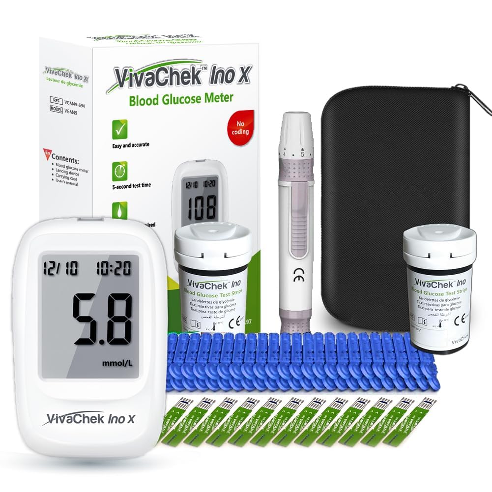 VivaChek Diabete Test Kit, Blood Sugar Tester with Ketone and Hypo Warning, NHS Approved, 900 Memory, Blood Glucose Monitor with Test Strips x 50 and Lancet x 50 -in mmol/L