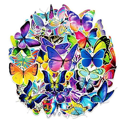 50 Pcs Butterfly Stickers|Butterfly Waterproof Vinyl Stickers for Water Bottles Cup Laptop Refrigerator Luggage Computer Mobile Phone Skateboard Decals