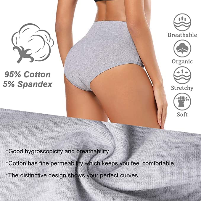 Image of DIVING DEEP Women's High Waisted Cotton Underwear Ladies Soft Briefs Panties | Women Antibacterial Cotton Hipster Panty | Women's Seamless High -Rise Panties Hipster (Pack of 4)