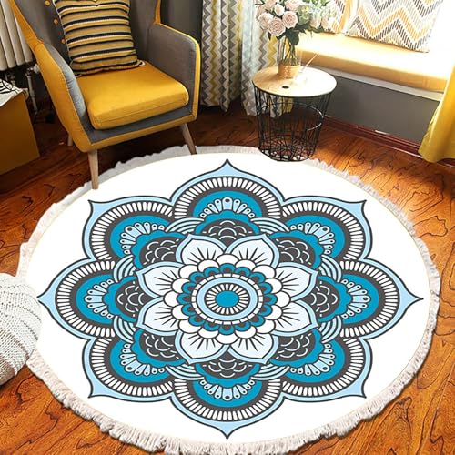 Tapis rond lavable bohème à rayures multicolores avec surface douce - 2