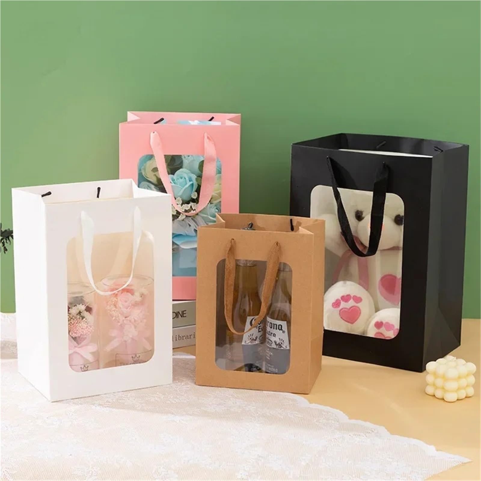 20 sacs cadeaux en papier kraft avec fenêtre