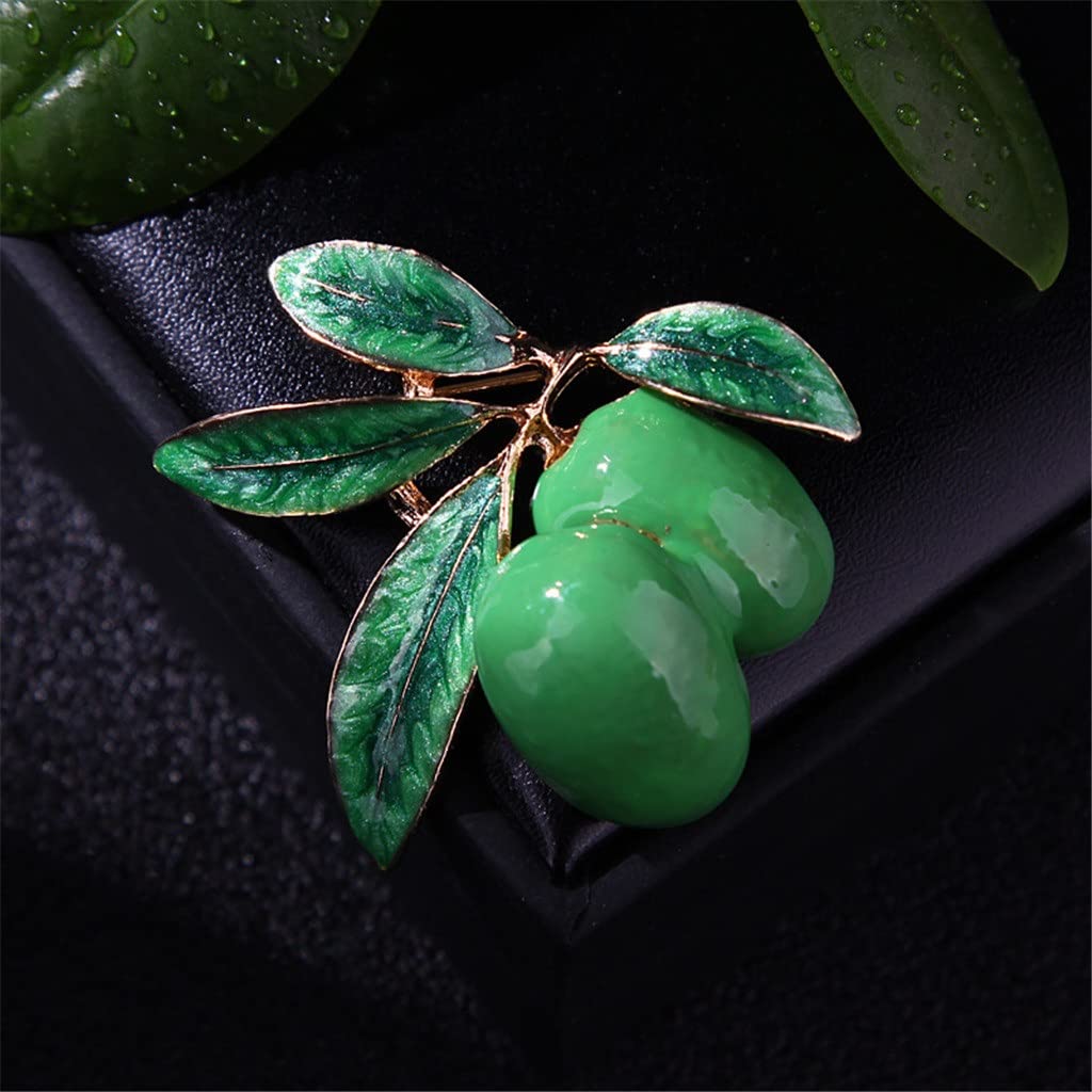Amazon.co.jp: JIAH 赤の緑のエナメルチェリーブローチ亜鉛合金の植物