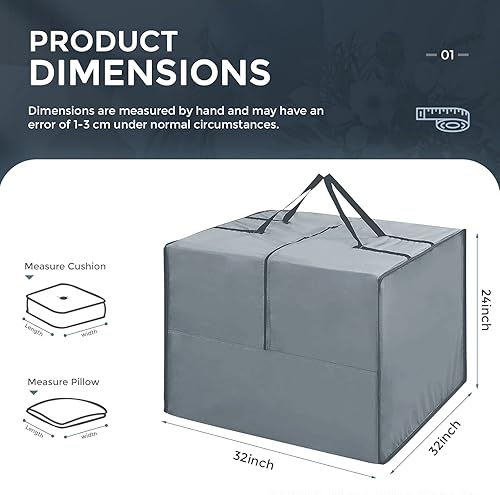 Miniatura 9 de Bolsa de almacenamiento para cojines al aire libre, tela impermeable 420D, almacenamiento de cojines para exteriores, 32 x 32 x 24 pulgadas, bolsa