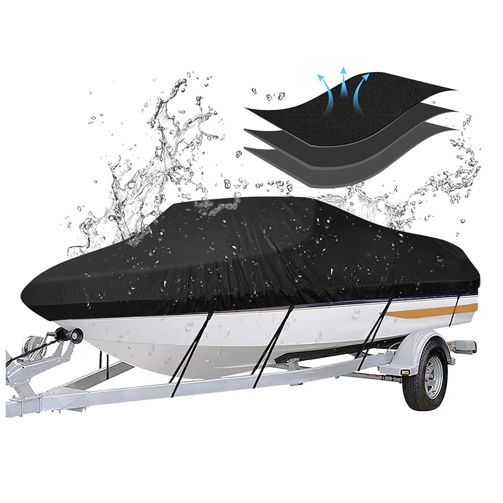Telo Copribarca,(17-19FT-V) Telo Copri Barca 420D,Robusto Tessuto Oxfordtelo Barca,600 x 310 cm，Nero, Resistente All'acqua e All'olio,Adatto per Barche a V,Rake, Barche da Pesca, Yacht e Motoscafi
