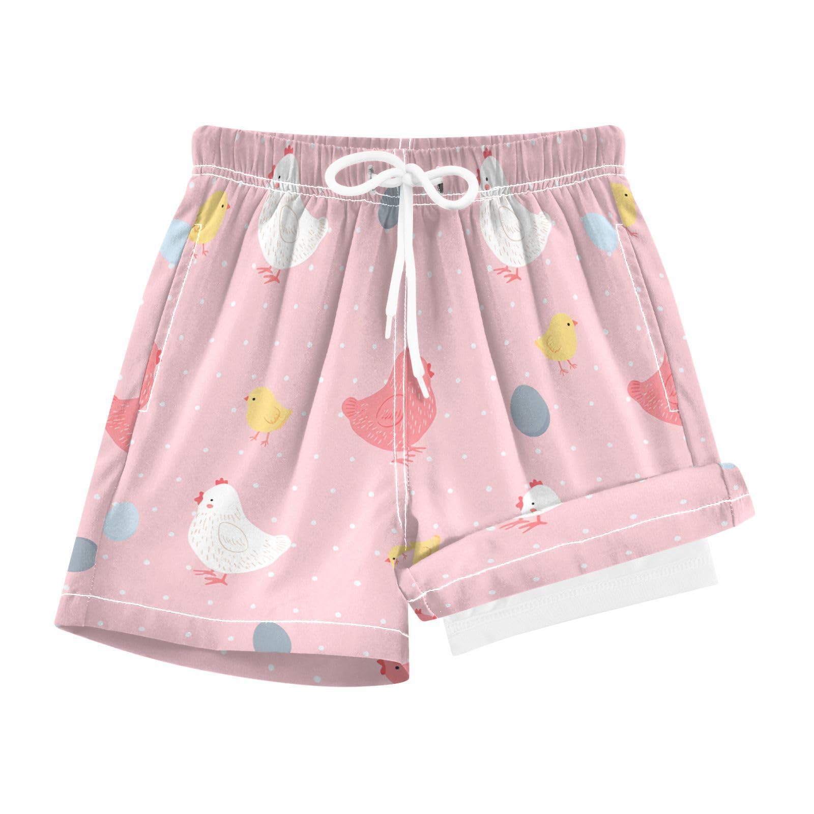 YANENDIE Boy Swim Trunks with Compression Liner Chickens Pattern Boys Swim Shorts Quick Dry Beach Shorts