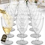 JoyServe En vrac 7 oz Verres à vin jetables en plastique - (Boîte de 24) Verres à vin en plastique sans BPA transparents avec coupes de verre à la tige et à la fête pour les fêtes, les mariages, les pains, les échantillons de nourriture, la restauration