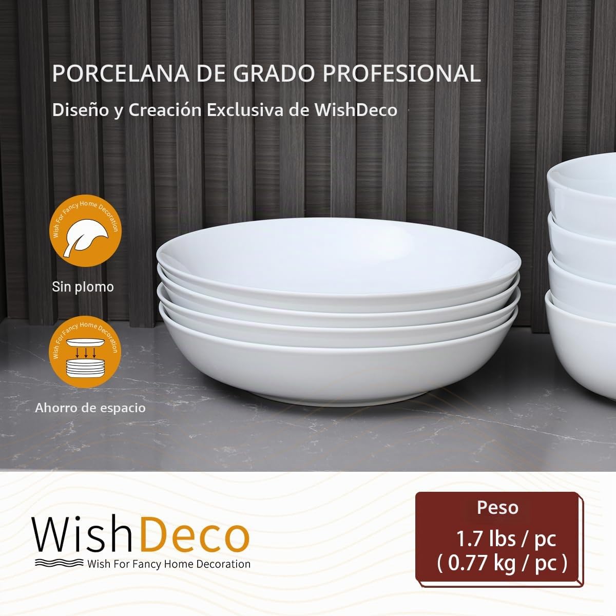 WishDeco Juego de 4 Cuencos Grandes para Pasta, Ensaladeras Cerámica 1100 ml, Platos Hondos Sopa Blancos, Boles Desayuno, Cuenco Servir para Spaghetti, Fideos, Ramen