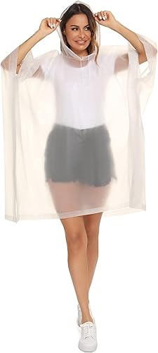 Miniatura 4 de Ponchos de lluvia reutilizables con capucha con cordón para adultos, abrigo de lluvia grueso impermeable, 2 paquetes