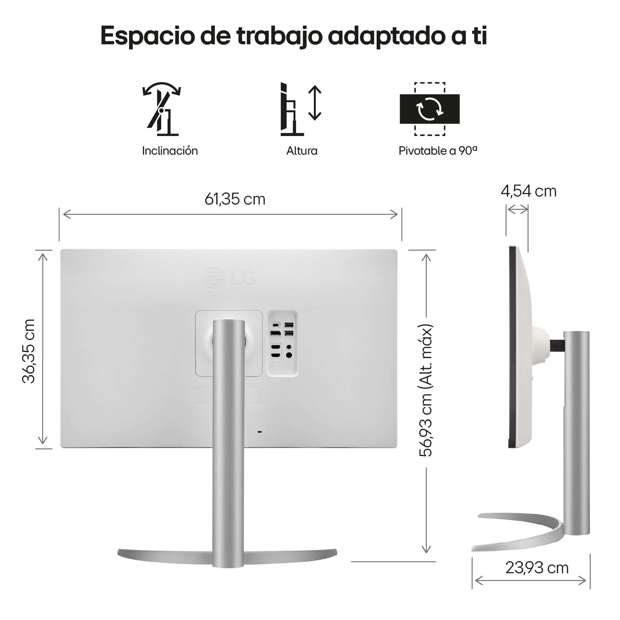 LG Monitor Ultrafine 27UP850K-W - 27'', UHD(3840 x 2160), IPS, Blanco | altura ajustable, HDR10, -, DCI-P3 95%, UHD 4K (3840 x 2160), HDMI 2,0, altavoces 5W x2