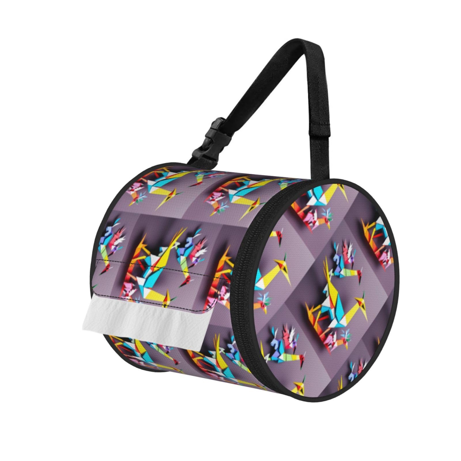 Origami Multicolor Papercraft Cranes 1 Printed Portable Tissue Roll Case, Standard-Size Fit, Oxford Cloth for Wall Camping Backpack