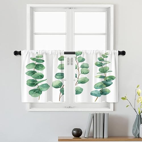 Miniatura 7 de Batmerry Cortinas de pintura meticulosa, botánica, bohemio, chic, mixta, floral, tratamiento de ventanas, cortina corta de cocina de poliéster