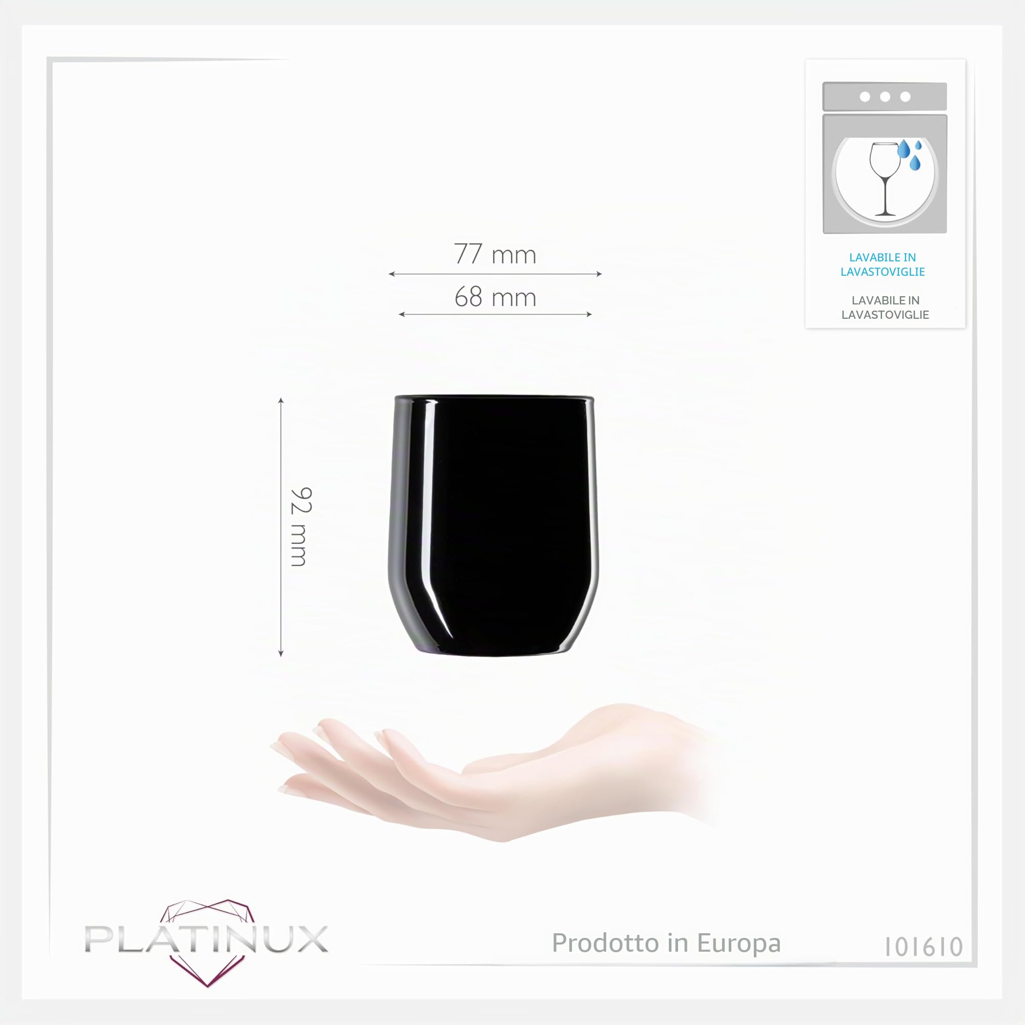 PLATINUX Bicchieri neri eleganti da 260 ml (max. 320 ml) in vetro, set da 6 bicchieri per acqua, succo di frutta, whisky