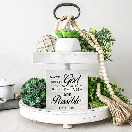 Miniatura 5 de Cartel de madera rústica religiosa con Dios todas las cosas son posibles, letrero de madera cristiana para el hogar, estante de escritorio (5 x 5
