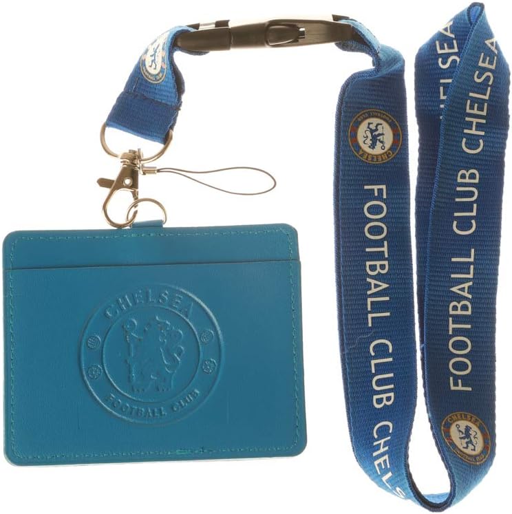 Chelsea FC Blue Faux Leather Business ID Badge Card Holder with Keychain Lanyard