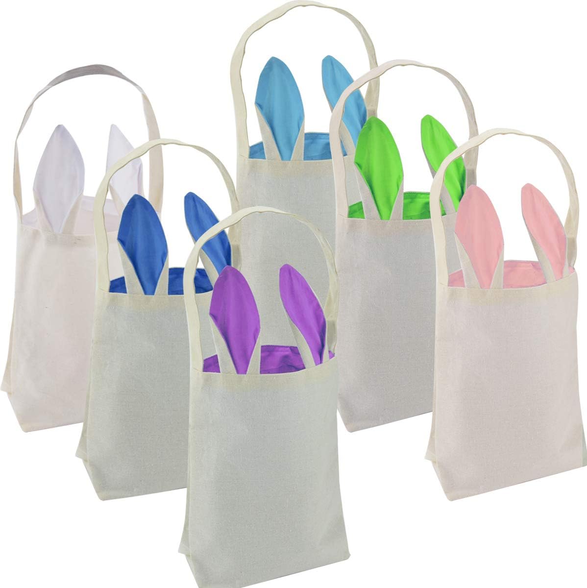 PIXHOTUL Easter Bunny Bags, Easter Bunny Baskets Rabbit Ears Design Jute Cloth Tote Bags for Kids Eggs Hunting, Candy and Egg Carry Bucket at Easter Party (6 Pack)