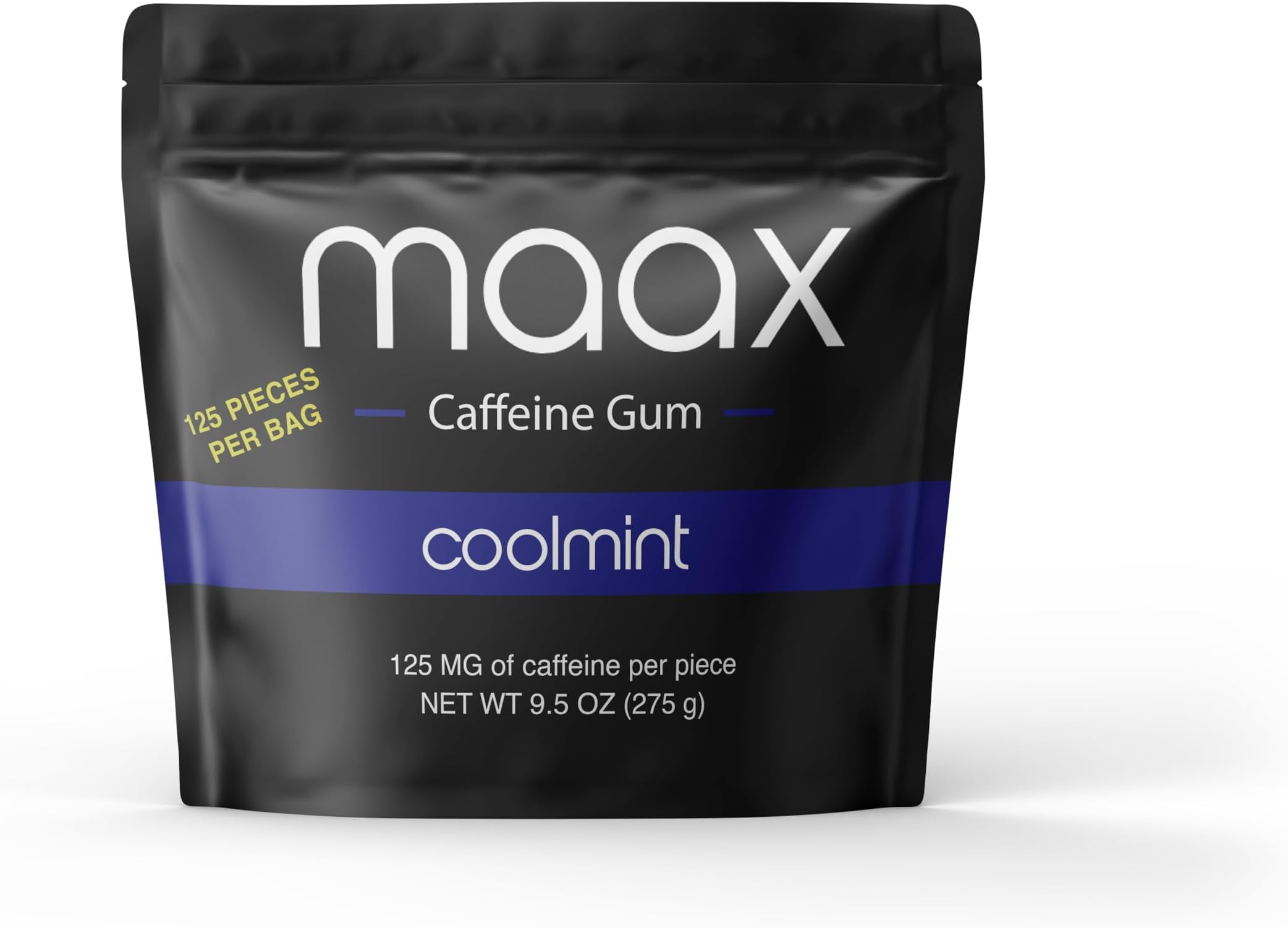 Maax Caffeinated Gum Maax Caffeine Energy Gum,125mg of caffeine per piece,Coolmint,125 total pieces per bag,Focus Supplement