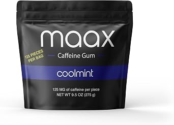 Maax Caffeine Energy Gum | Focus Gum | 125mg of caffeine per piece | Coolmint | 125 total pieces per bag
