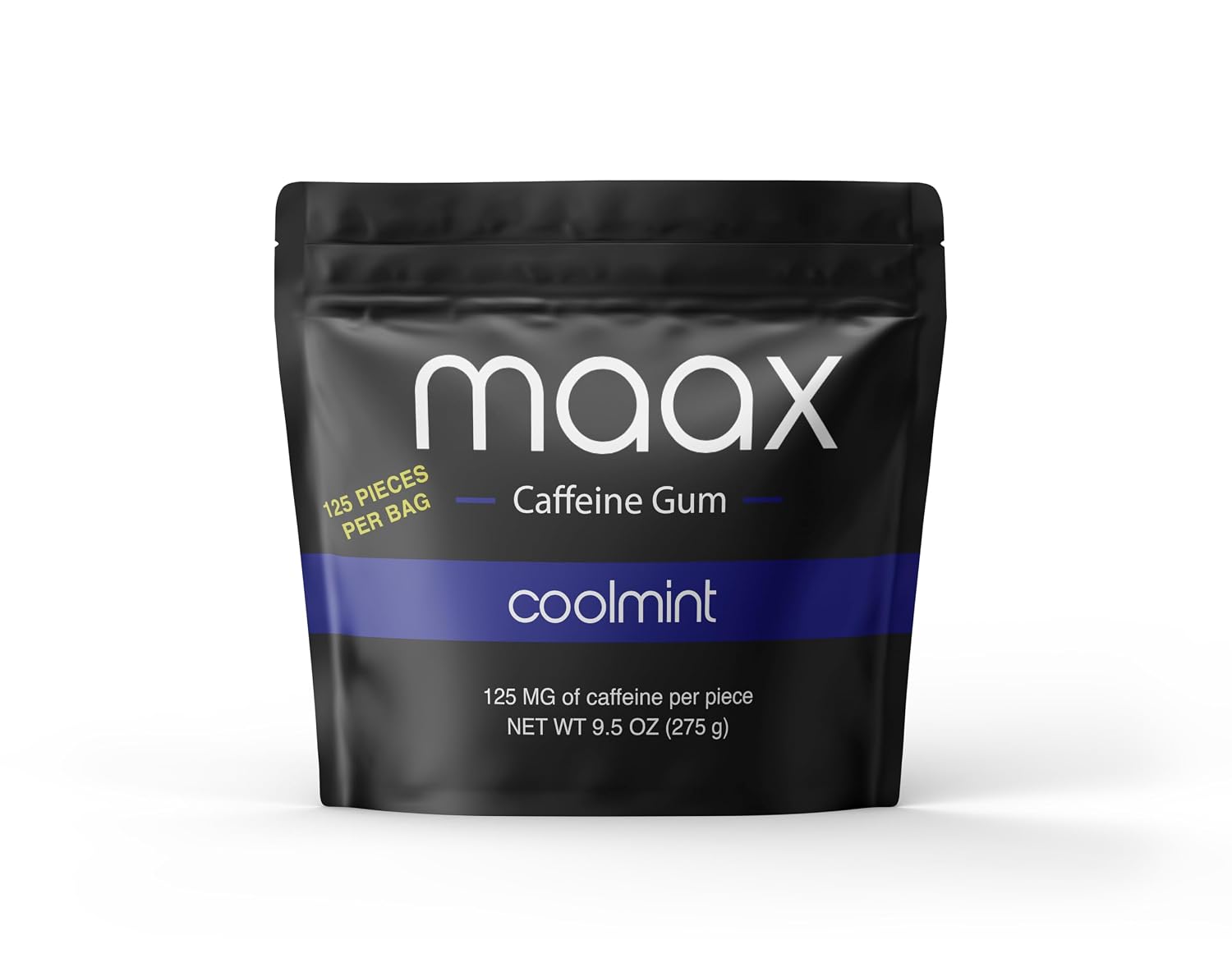 Maax Caffeine Energy Gum | 125mg of caffeine per piece | Coolmint | 125 total pieces per bag | Focus Supplement