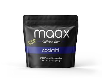Maax Caffeine Gum | 125mg of caffeine per piece | Coolmint | 125 total pieces per bag