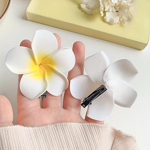 Miniatura 3 de 50 pinzas para el cabello de 2.5 pulgadas de espuma blanca hawaiana de plumas artificiales de plumeria para el hogar, novia, boda, fiesta tropical,