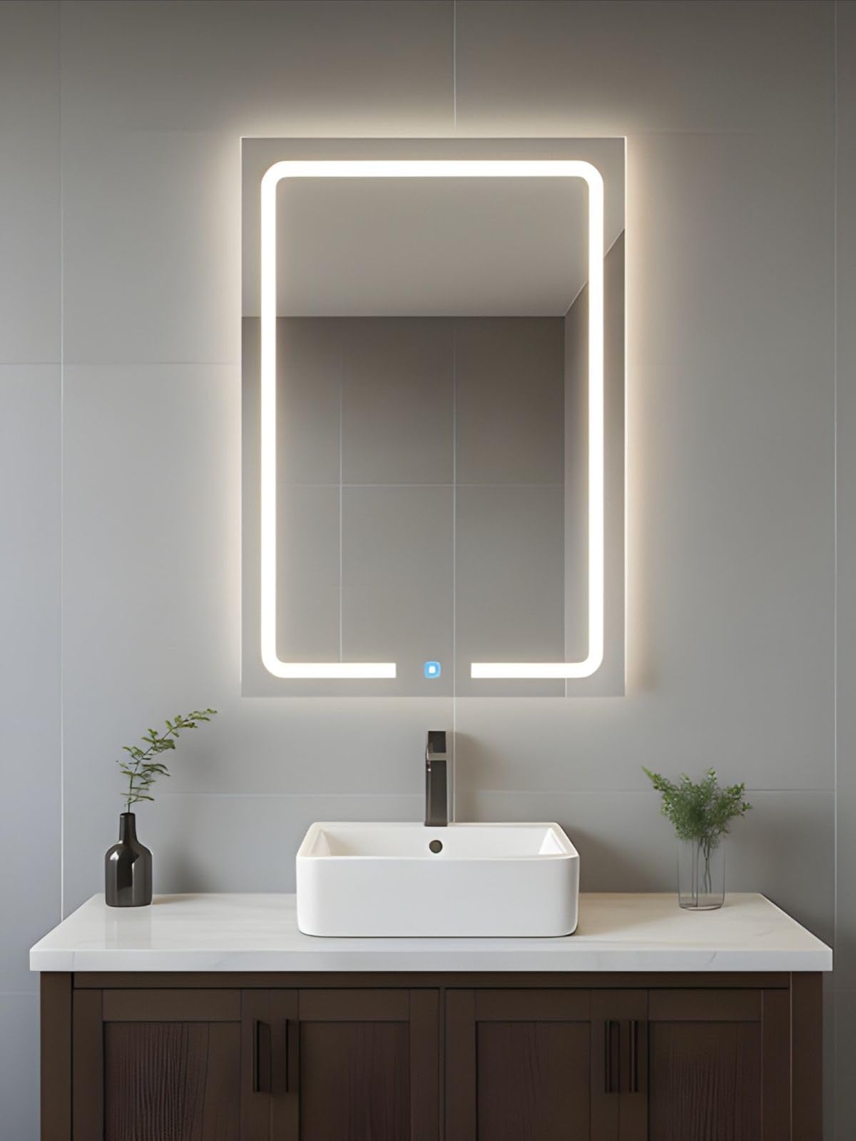 led backlit bathroom mirror with touch control | illuminated vanity wall mirror with warm light for bathroom, bedroom & dressing room | 18 * 24 inches