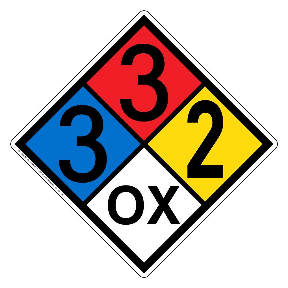 ComplianceSigns.com NFPA 704 3-3-2-OX Hazard Diamond Placard Sign, 15x15 in. Aluminum for Hazmat Emergency Response Identification