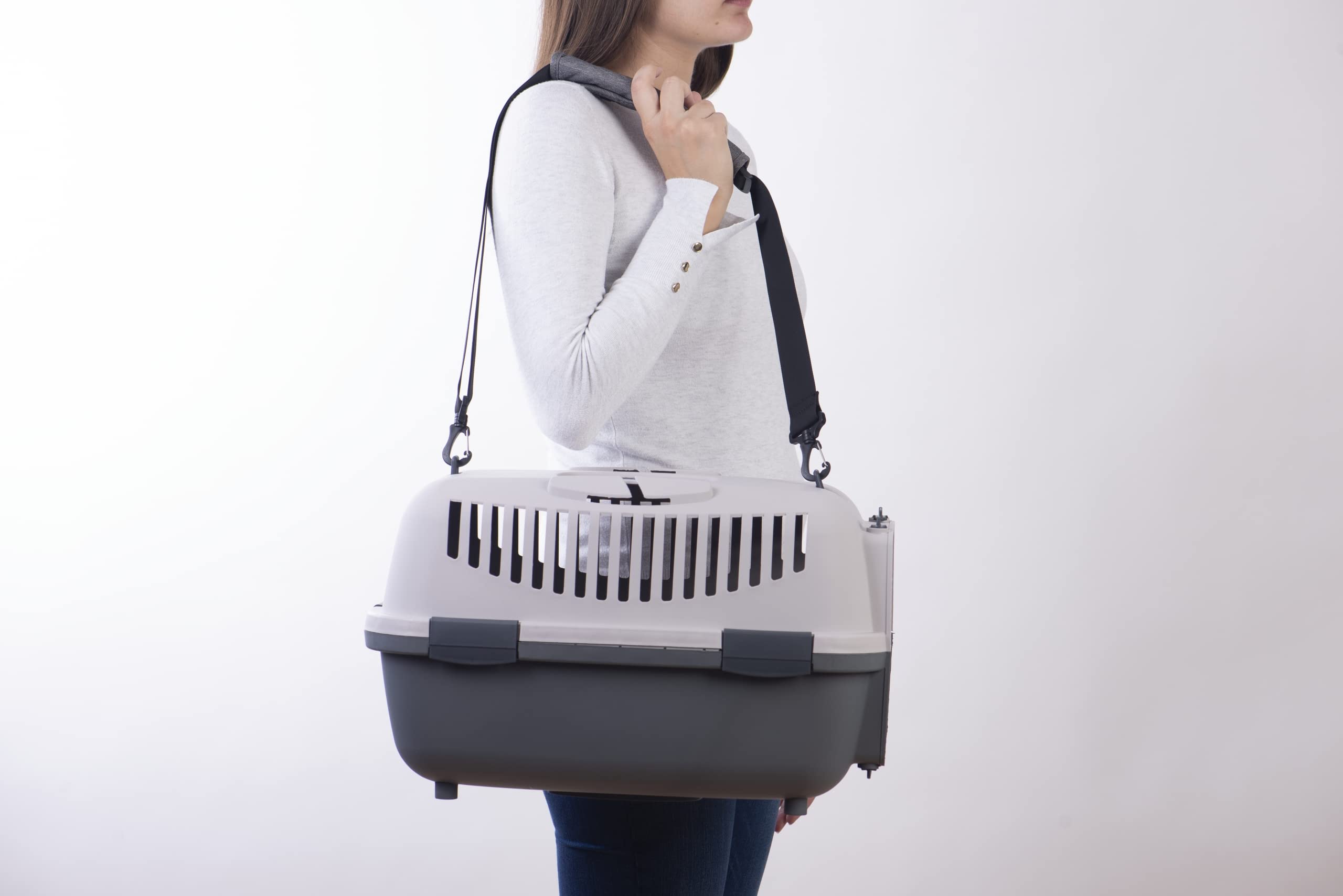 Nomade 2 Transportbox Katze und Hundebox - Transportbox für kleine Hunde und Katzen - 55 x 36 x 35 cm - Kann bis zu 8 kg tragen. Robustes Polypropylen. Türen aus Kunststoff