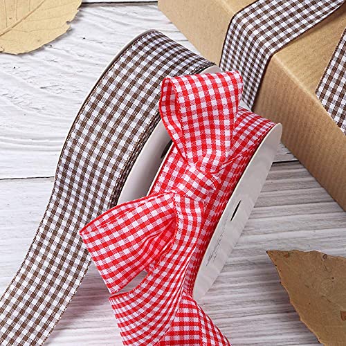 Viviquen Gingham Ribbon Checkered Ribbon 1-Inch Wide Taffeta Plaid Ribbon 25 Yard Long 100% Polyester Woven Edge (Red, 1 Inch) #TOP1