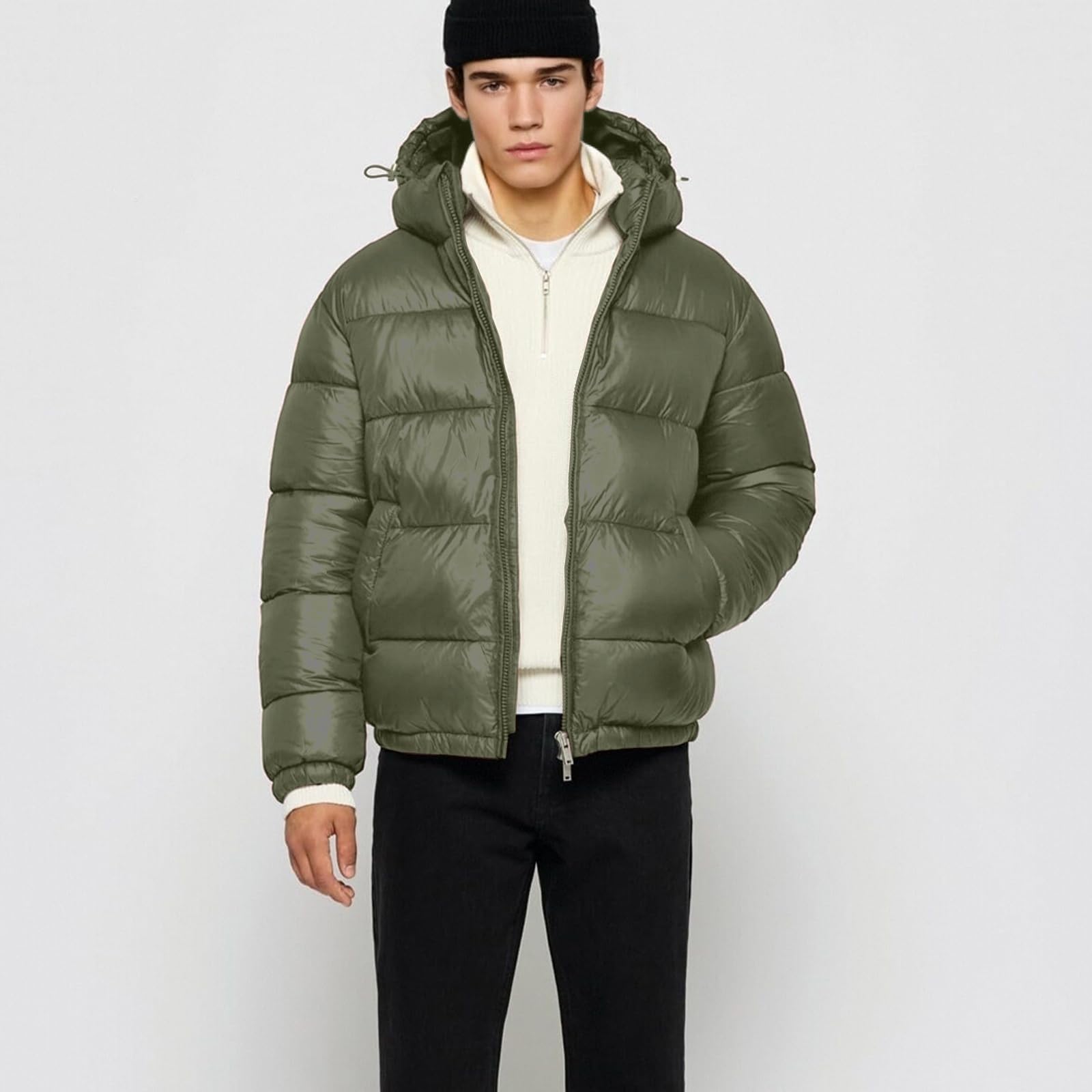 Piumino da uomo con cappuccio staccabile, cappotto invernale ampio, tasche interne e gilet liscio "giù" giù" cappotto bolla oversize streetwear caldo con cappuccio Slick Shell