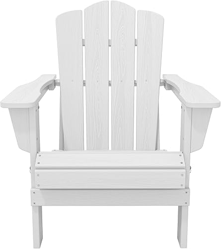 Vista 197 de KINGYES - Silla Adirondack plegable, sillas de patio de polietileno de alta densidad para todo tipo de clima, silla de césped con textura de madera