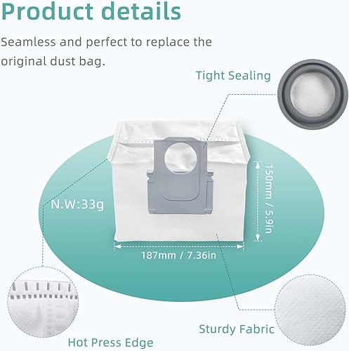 Miniatura 4 de 6 bolsas de repuesto para polvo compatibles con Roborock Q5 Max+ / Q7 Max+ / S8+ / S8 Pro Ultra / S7 MaxV Ultra / S7 Max Ultra / Q7+ / Q8 Max+ / Q5